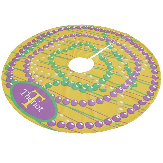 Mardi Gras Beads Monogram Fleece Tree Skirt (Angled)