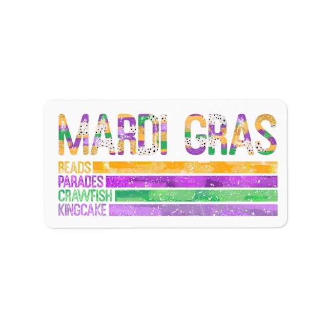 Mardi Gras Beads Parades Crawfish King Cake Label (Front)