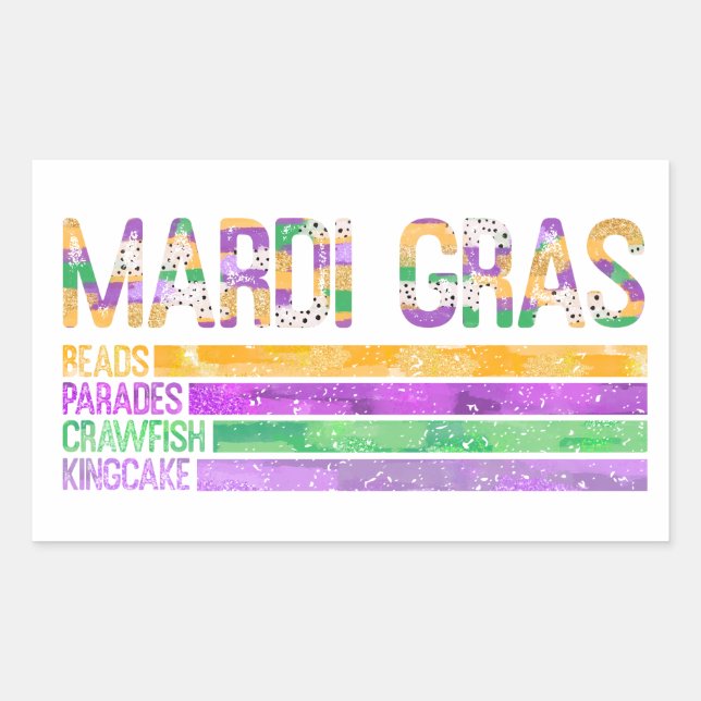 Mardi Gras Beads Parades Crawfish King Cake Rectangular Sticker (Front)