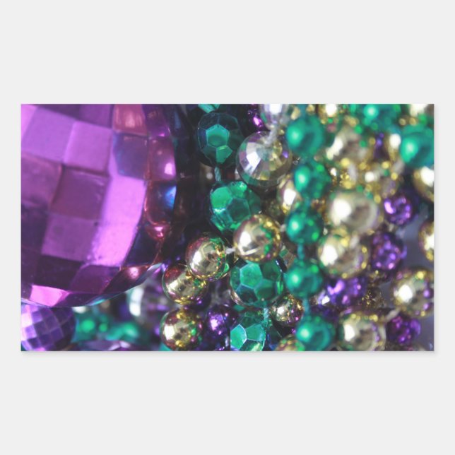 Mardi Gras Beads Purple Custom Rectangle Stickers (Front)