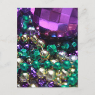 Mardi Gras Beads Purple Postcards Invitation