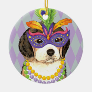 Mardi Gras Beagle Ceramic Tree Decoration