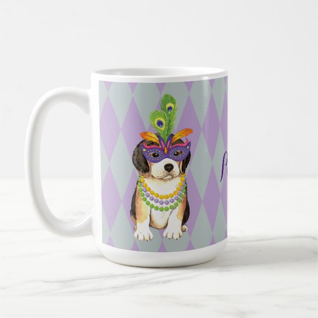 Mardi Gras Beagle Coffee Mug (Left)