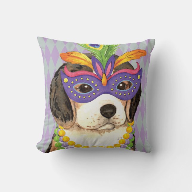 Mardi Gras Beagle Cushion (Front)