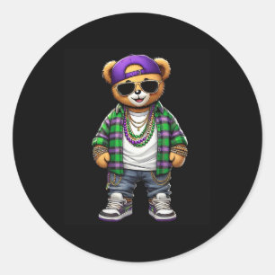 Mardi Gras Bear For Boys Men Hip Hop New Orleans B Classic Round Sticker