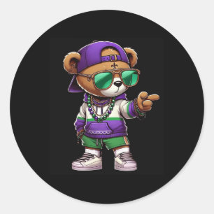 Mardi Gras Bear For Boys Men Hip Hop New Orleans T Classic Round Sticker