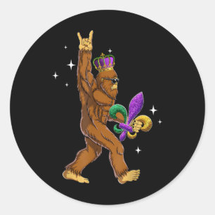 Mardi Gras Bigfoot Funny Kids Men Sasquatch Mardi Classic Round Sticker