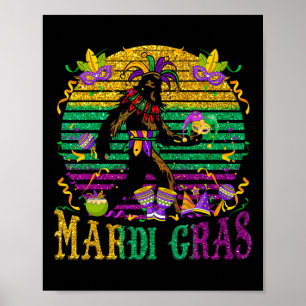 Mardi Gras Bigfoot Funny Kids Men Sasquatch Mardi  Poster