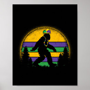Mardi Gras Bigfoot Funny Kids Men Sasquatch Mardi  Poster