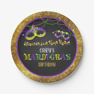 Mardi Gras Birthday (Gold) Paper Plate
