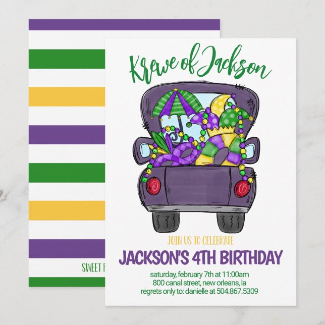 Mardi Gras Birthday Invitation (Front/Back)