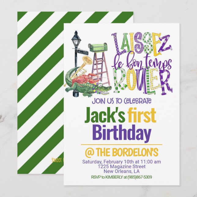 Mardi Gras Birthday Invitation (Front/Back)