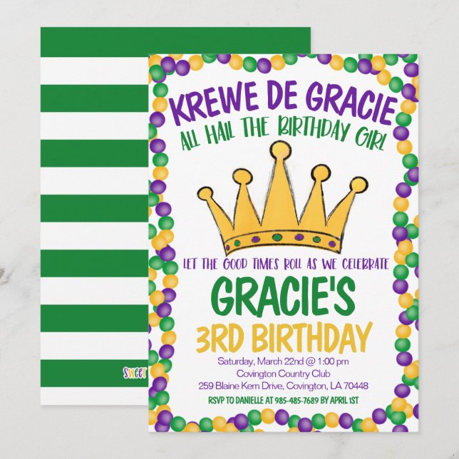 Mardi Gras Birthday Invitation (Front/Back)