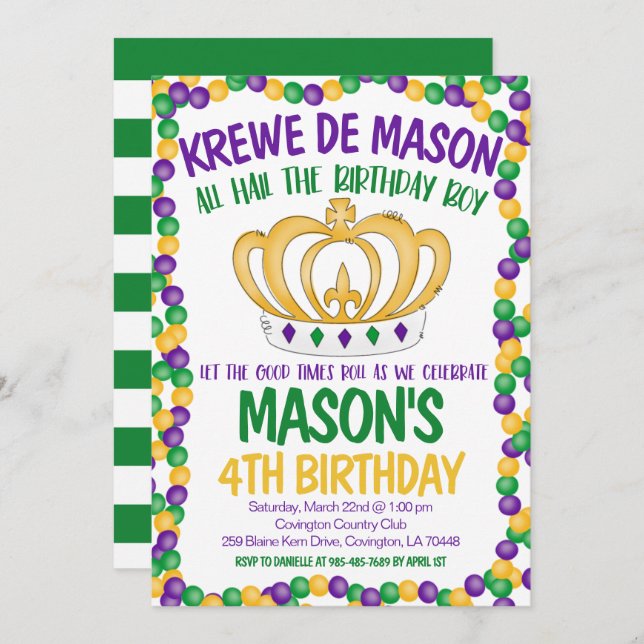Mardi Gras Birthday Invitation (Front/Back)