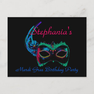 "Mardi Gras Birthday" - Mask in Blue/Green [a] Postcard