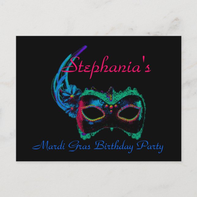 "Mardi Gras Birthday" - Mask in Blue/Green [a] Postcard (Front)