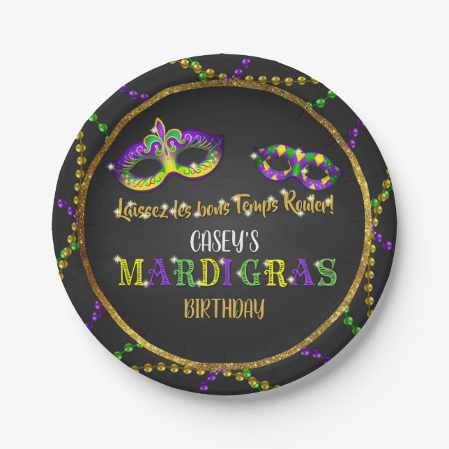 Mardi Gras Birthday Paper Plate (Front)