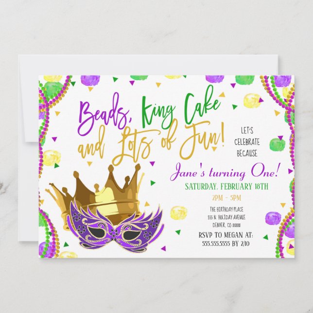 Mardi Gras Birthday Party Invitation (Front)