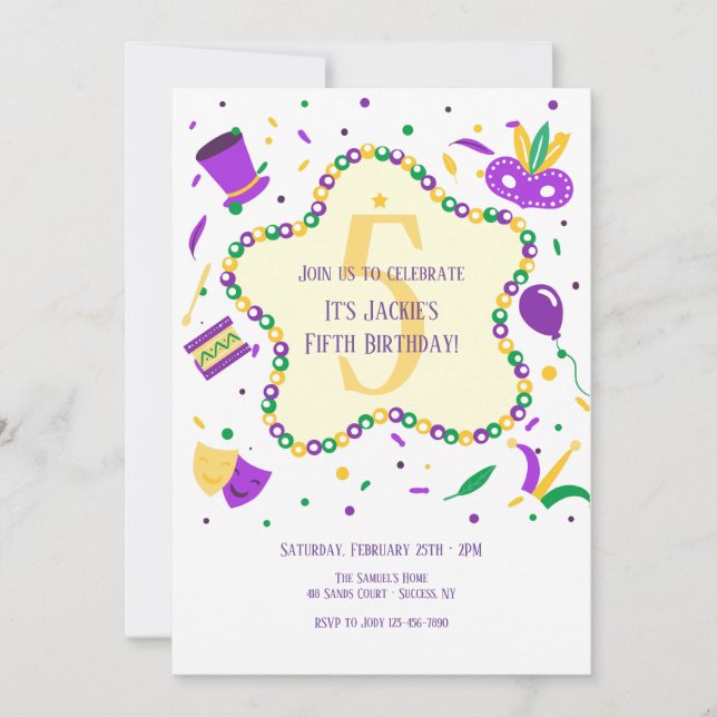 Mardi Gras Birthday Party Invitation (Front)