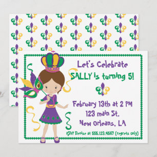 Mardi Gras Birthday Party Invitation For Girl