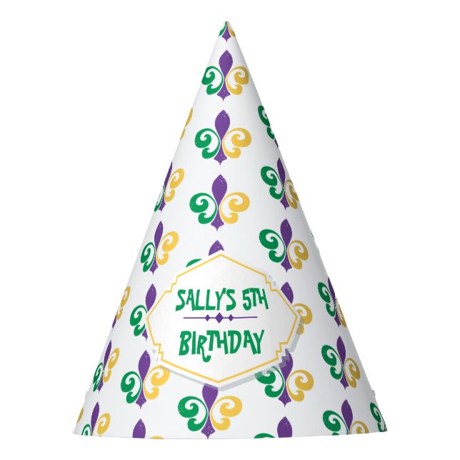 Mardi Gras Birthday Party Party Hat (Front)
