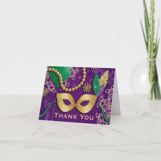 Mardi Gras Birthday Thank You Card (Front)