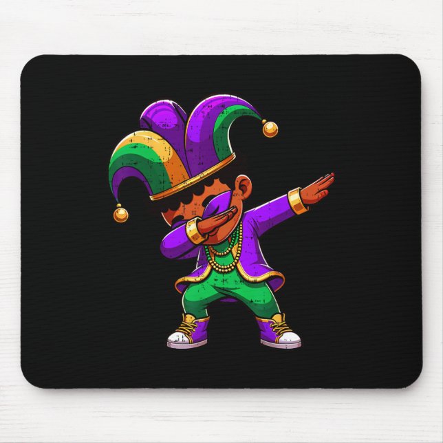 Mardi Gras Black Boys Dabbing Funny Outfit Jester  Mouse Mat (Front)