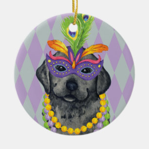 Mardi Gras Black Lab Ceramic Tree Decoration