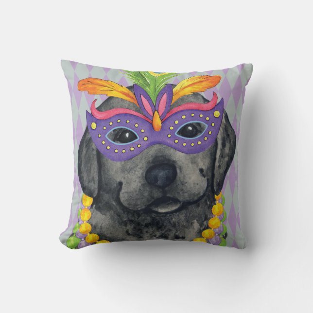 Mardi Gras Black Lab Cushion (Front)