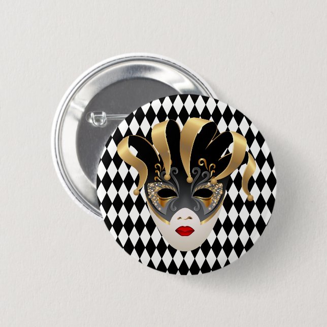Mardi Gras Black & White Diamond  6 Cm Round Badge (Front & Back)