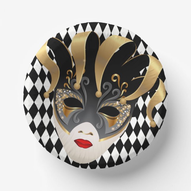 Mardi Gras Black & White Diamond  Paper Plate (Front)