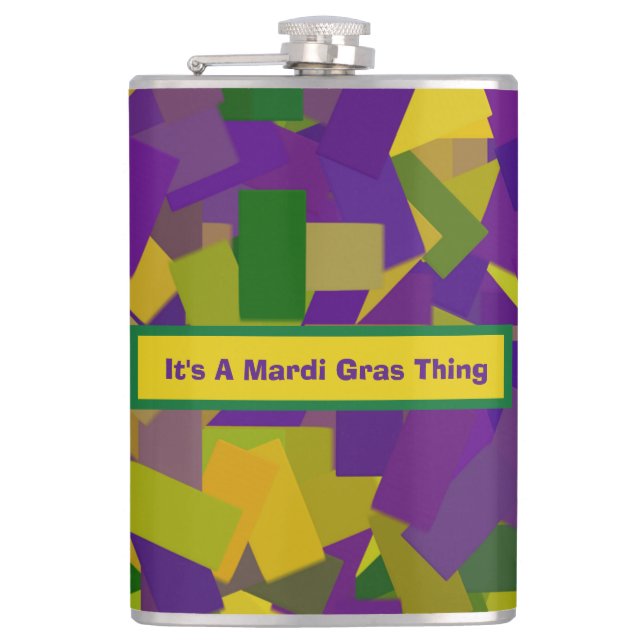 Mardi Gras Blocks Hip Flask (Front)