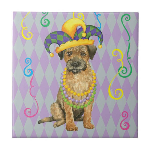 Mardi Gras Border Terrier Tile (Front)