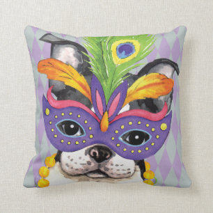 Mardi Gras Boston Terrier Cushion
