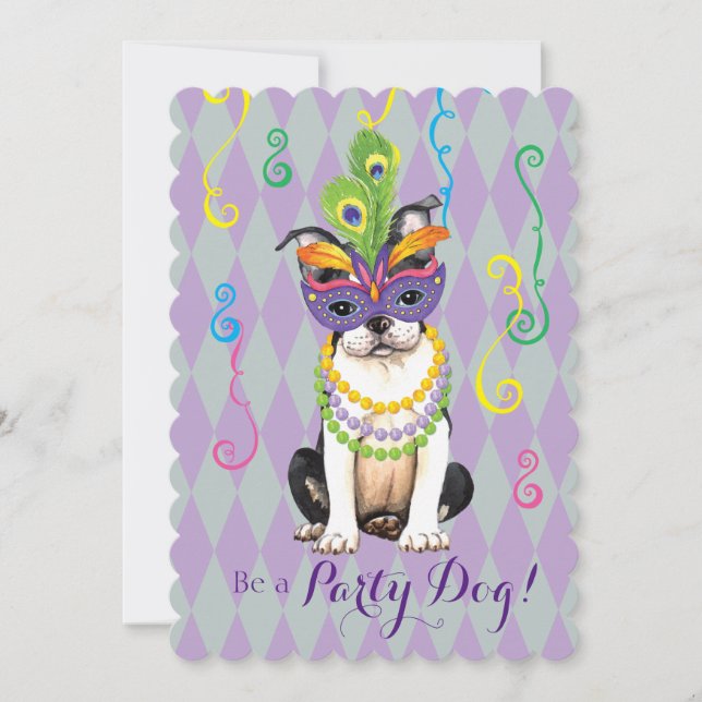 Mardi Gras Boston Terrier Invitation (Front)