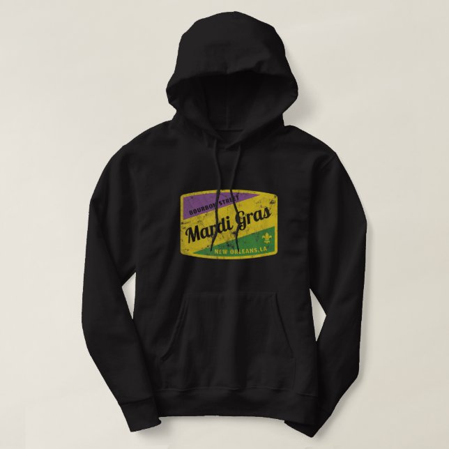 Mardi Gras Bourbon Street & New Orleans Retro Gift Hoodie (Design Front)