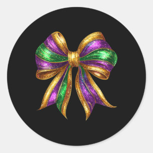 Mardi Gras Bow Coquette Bow Fat Tuesday New Orlean Classic Round Sticker