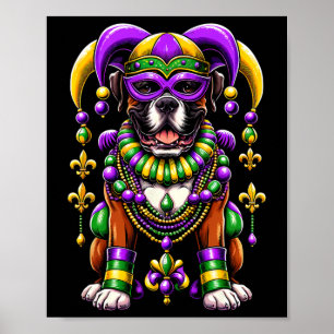 Mardi Gras Boxer Dog Poster