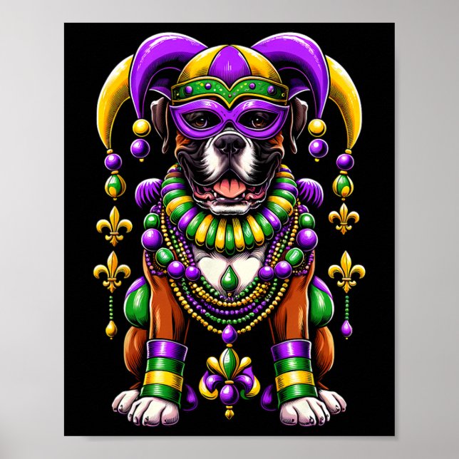 Mardi Gras Boxer Dog  Poster (Front)