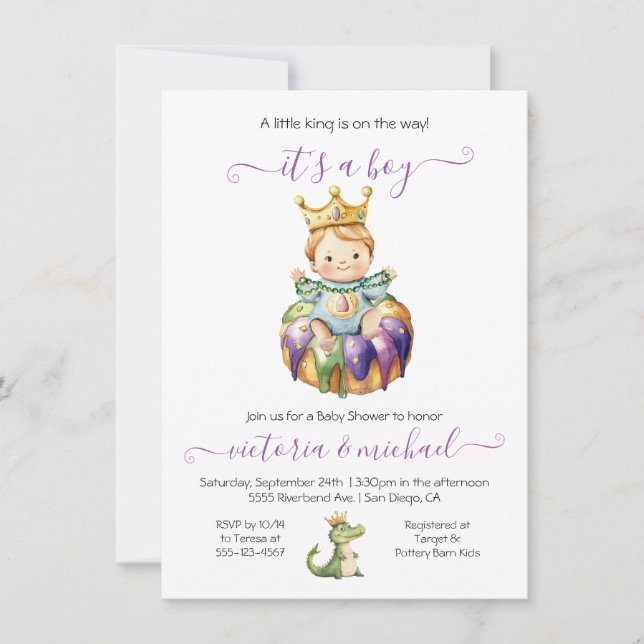 Mardi Gras Boy Baby Shower Invitation (Front)
