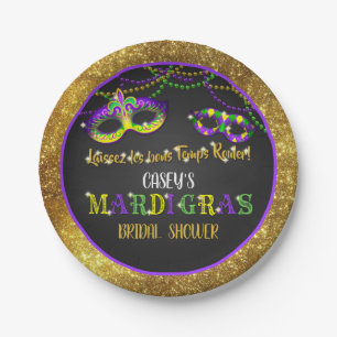 Mardi Gras Bridal Shower (Gold) Paper Plate