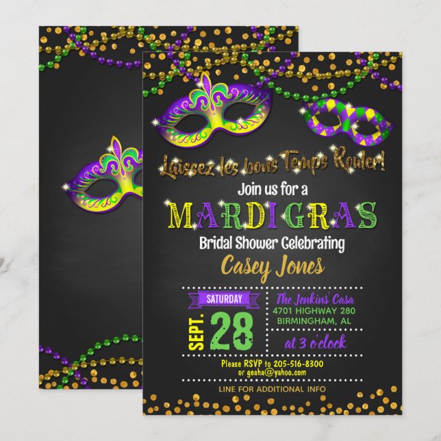 Mardi Gras Bridal Shower Invitation (Front/Back)