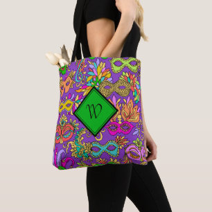 Mardi Gras Bright Masquerade Masks Monogrammed Tote Bag