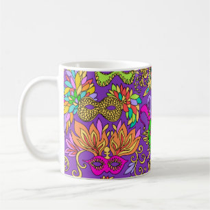 Mardi Gras Bright Purple Green Masquerade Masks Coffee Mug