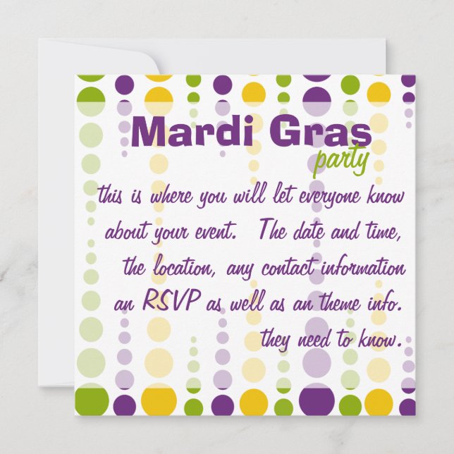 Mardi Gras Bubble Dots Invitation (Front)