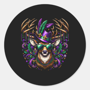 Mardi Gras Buck Funny Mardi Gras Deer Hunting For Classic Round Sticker
