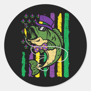 Mardi Gras Byb Fish Us Flag Patriot Fisherman Men Classic Round Sticker