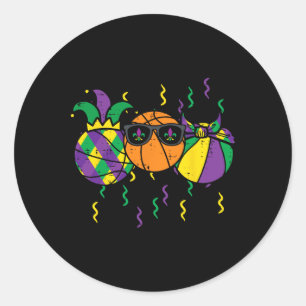 Mardi Gras Bysketbyll Fun Sports Boys Kids Toddler Classic Round Sticker