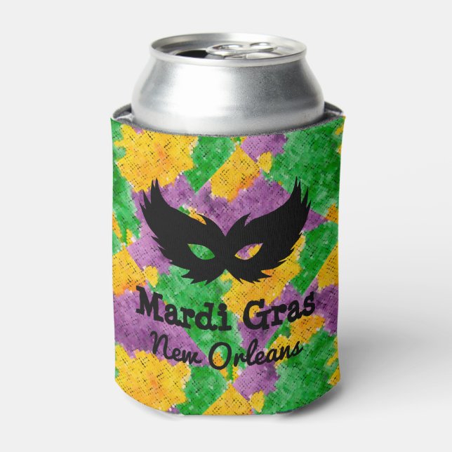 Mardi Gras Camouflage Mask Can Cooler (Can Front)