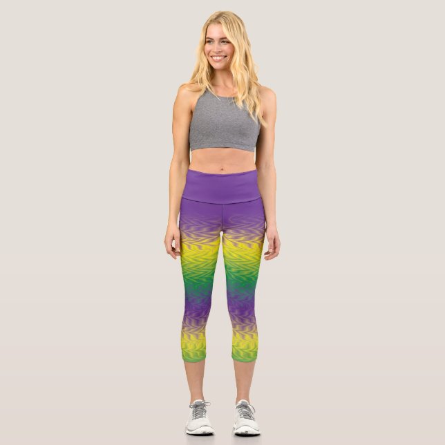 Mardi Gras Capri 3/4 Length Leggings (Liquid) (Front)